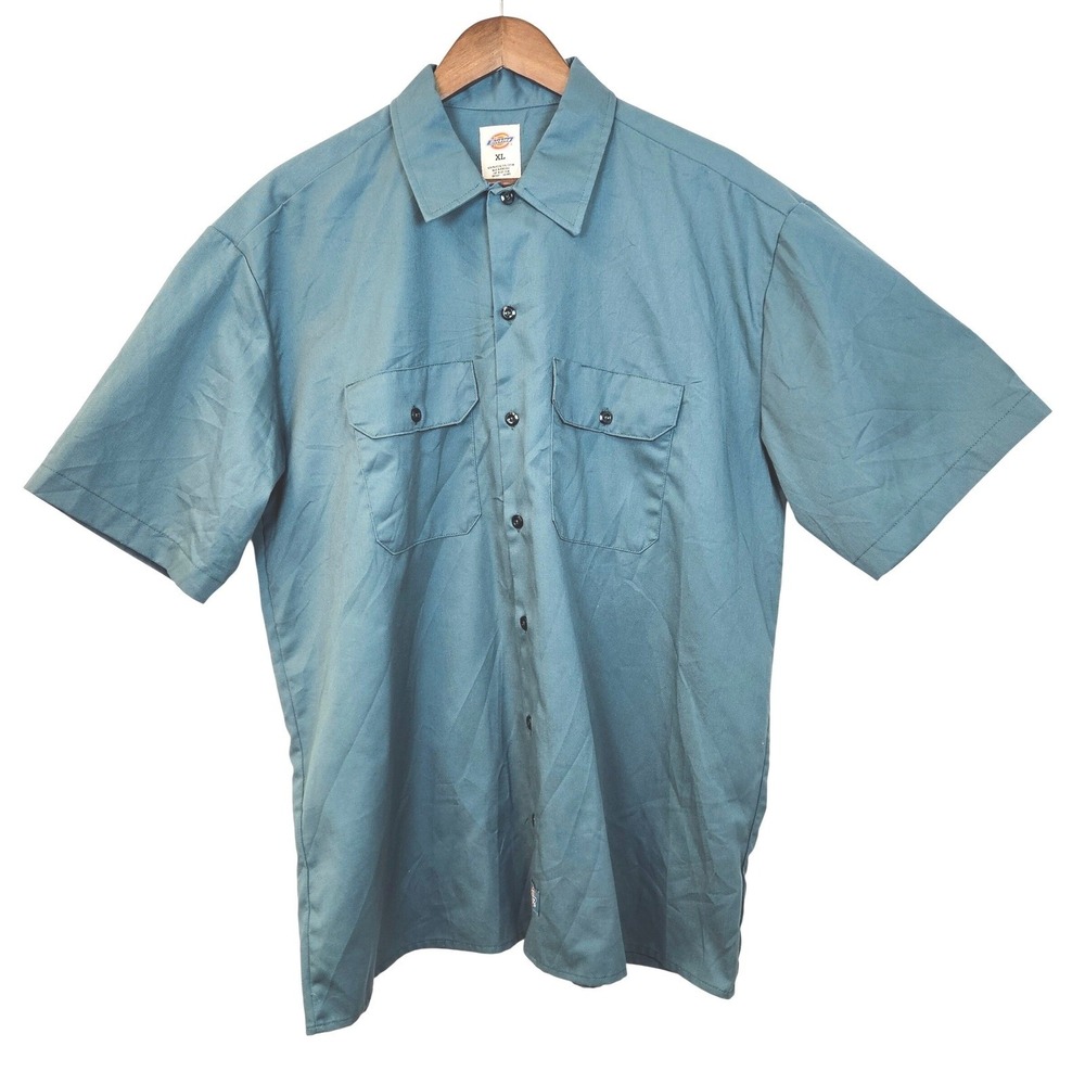 Dickies Men's XL‎ Short Sleeve Work Shirt Blue Gray Button Up Industrial 1574